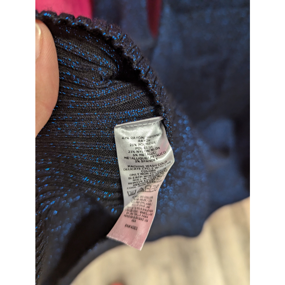 NWT LOFT Blue Shimmer Sweater Dress Size Large | Metallic Knit Midi Bodycon Bell - Picture 5 of 8